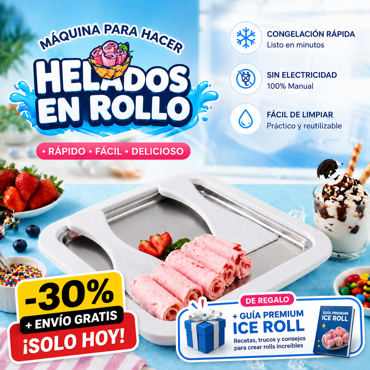 ICE ROLL CREAM - MÁQUINA DE HELADOS INSTANTÁNEO